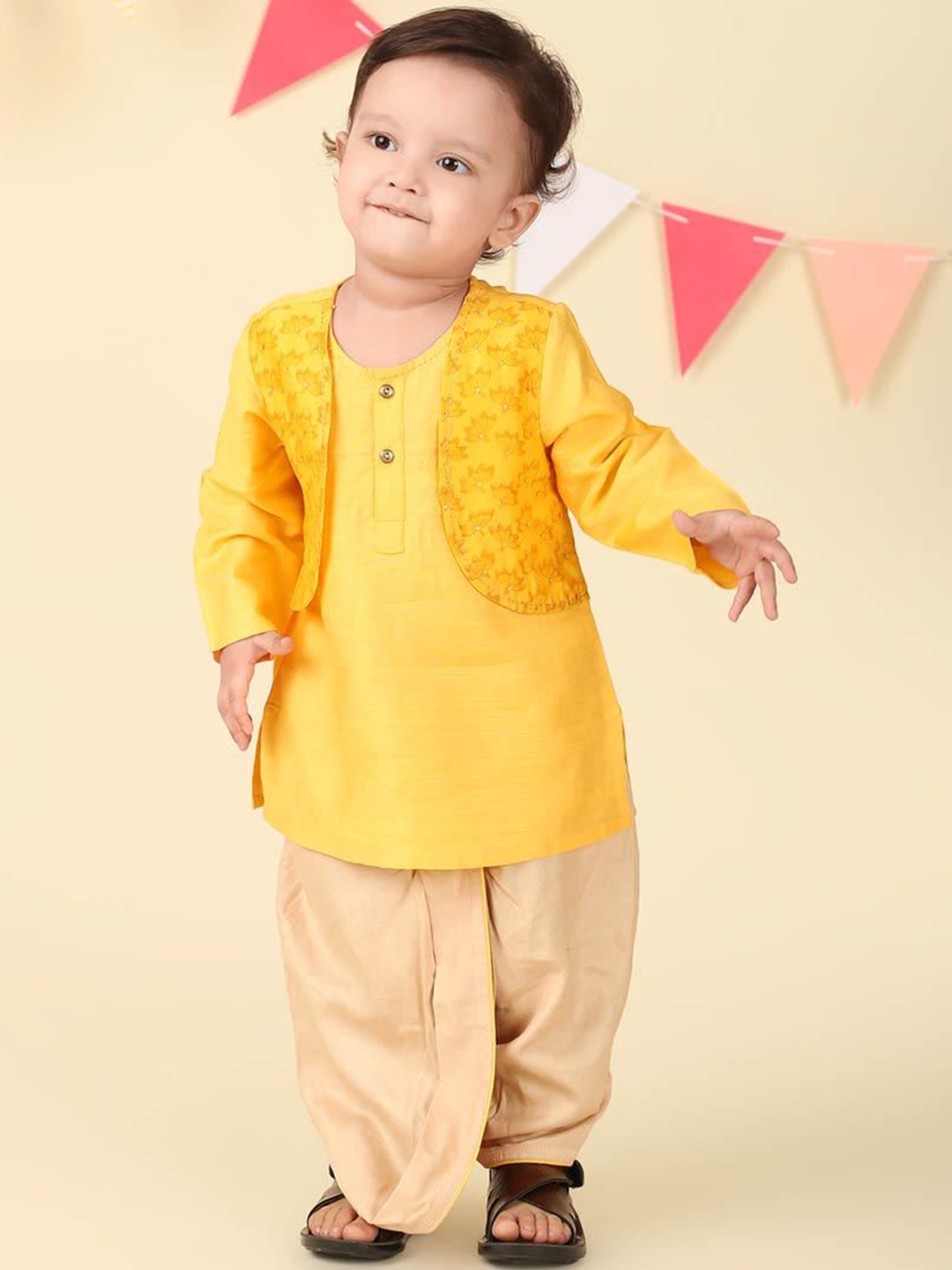 

Fabindia Boys Round Neck Straight Kurta with Dhoti Pants, Yellow