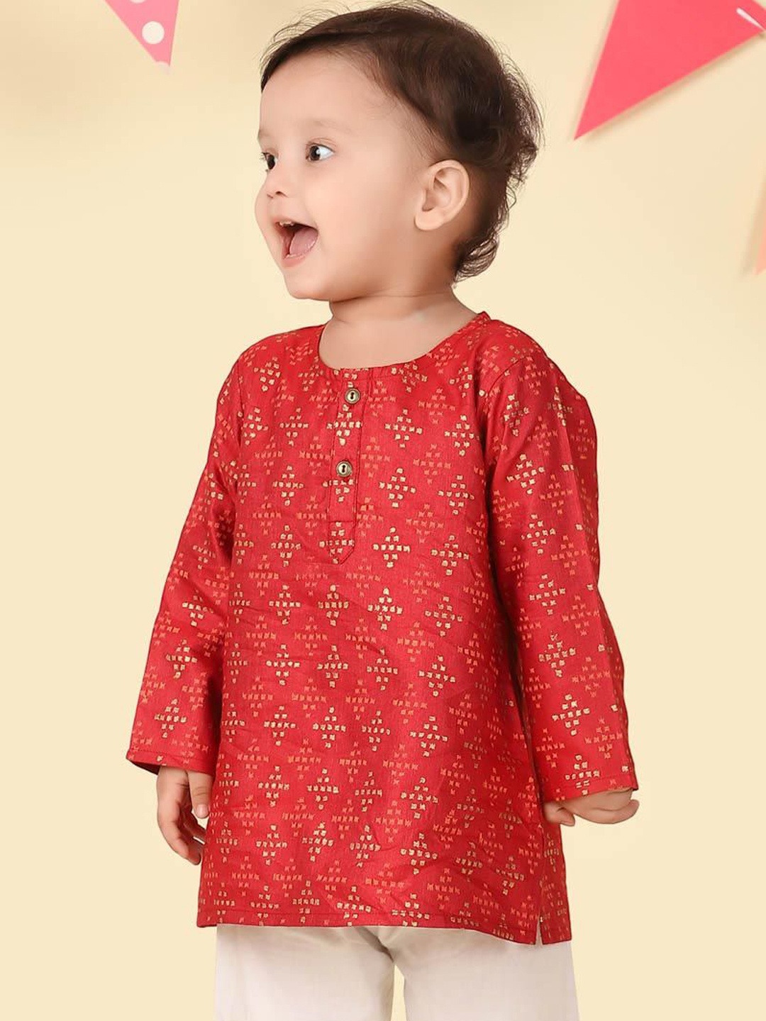 

Fabindia Boys Ethnic Motifs Block Printed A-Line Kurta, Red