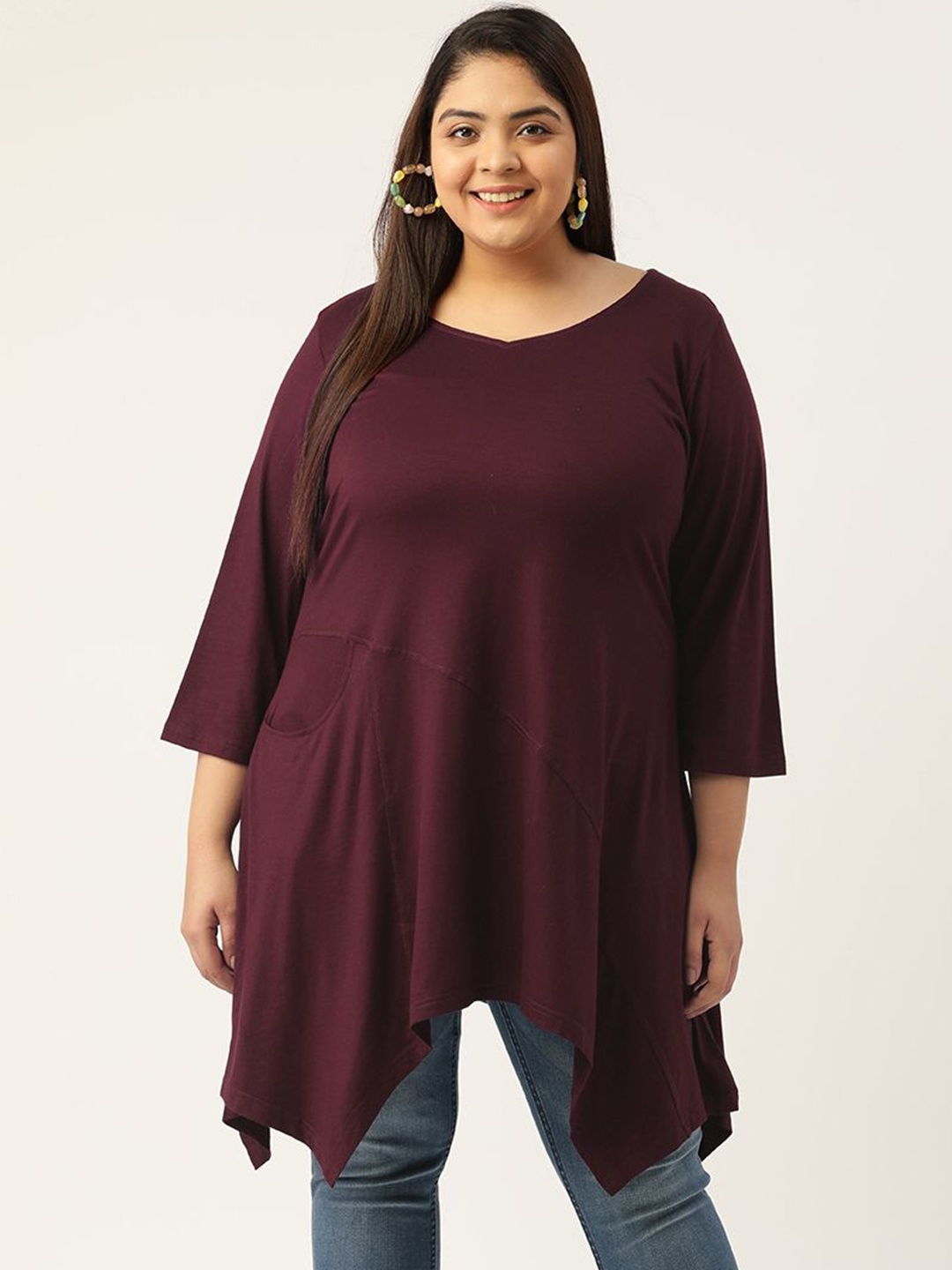 

theRebelinme Women V-Neck Plus Size Longline Top, Purple