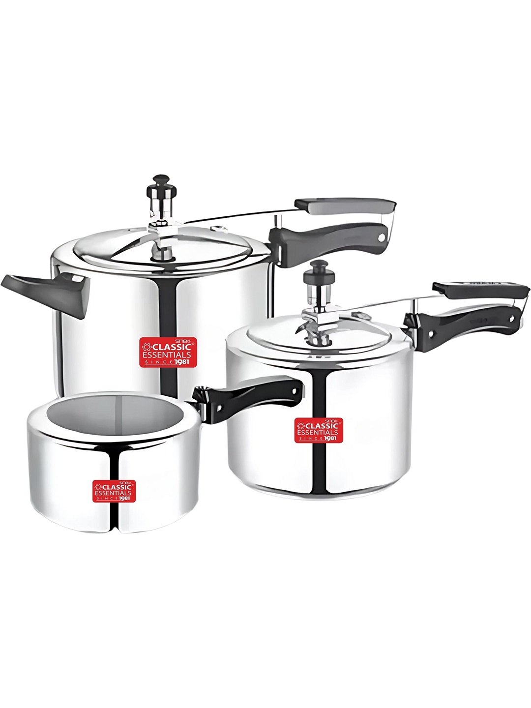 

Classic Essentials Aluminium Inner Lid Pressure Cooker Combo 2 L, 3 L, 5 L, Silver