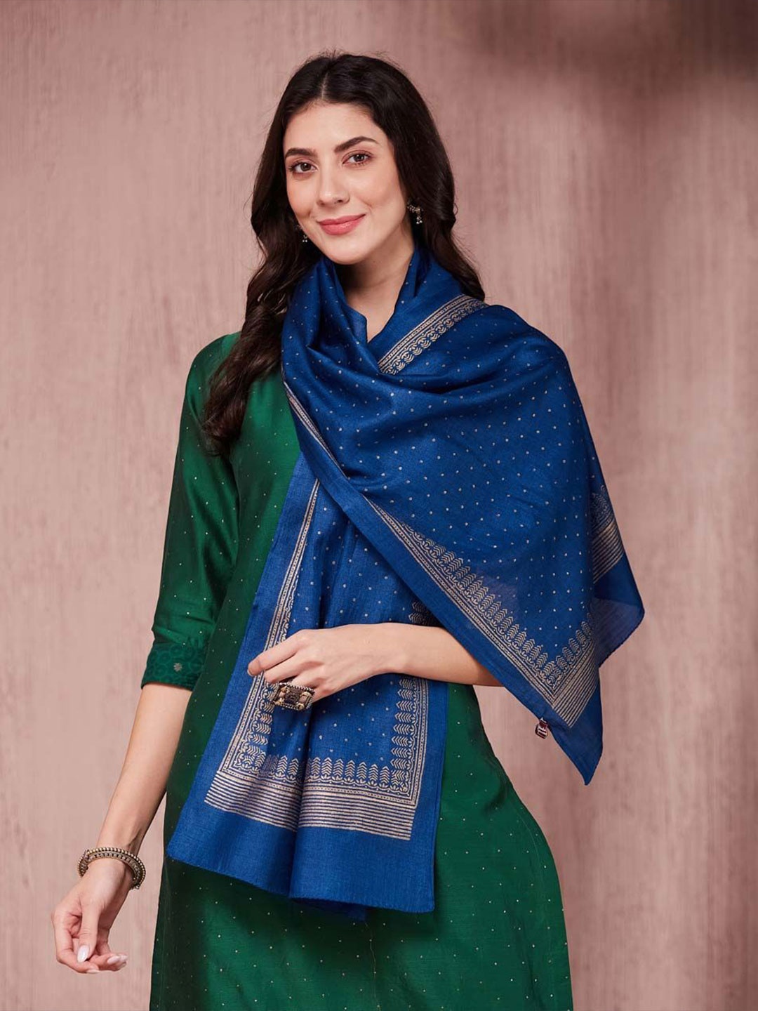 

Fabindia Women Printed Stole, Blue
