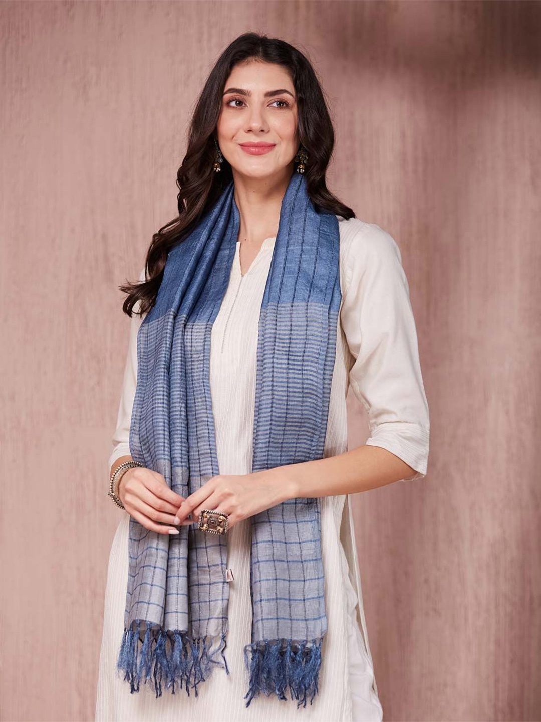 

Fabindia Women Checked Stole, Blue