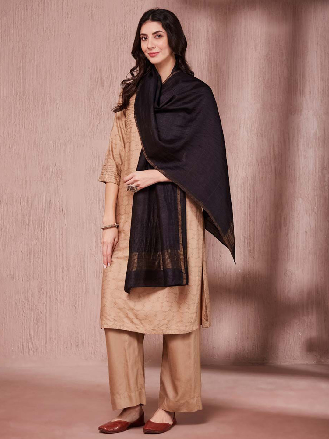 

Fabindia Women Woven Design Stole, Black