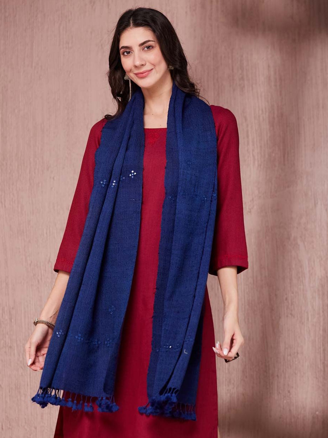 

Fabindia Women Ethnic Motifs Embroidered Stole, Blue