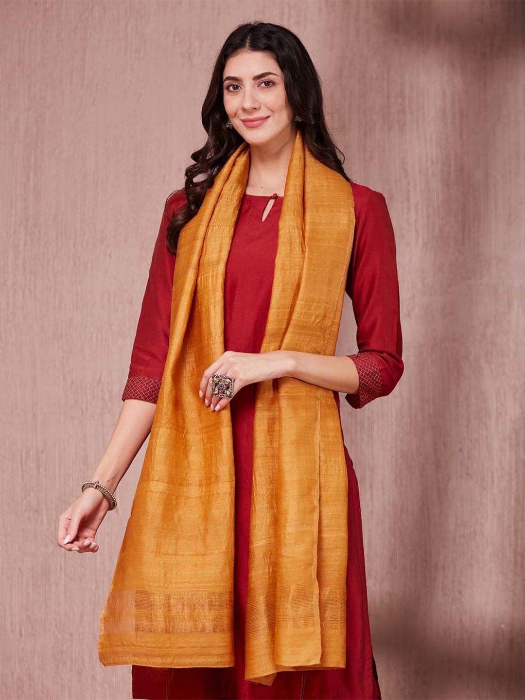 

Fabindia Women Woven Design Stole, Mustard