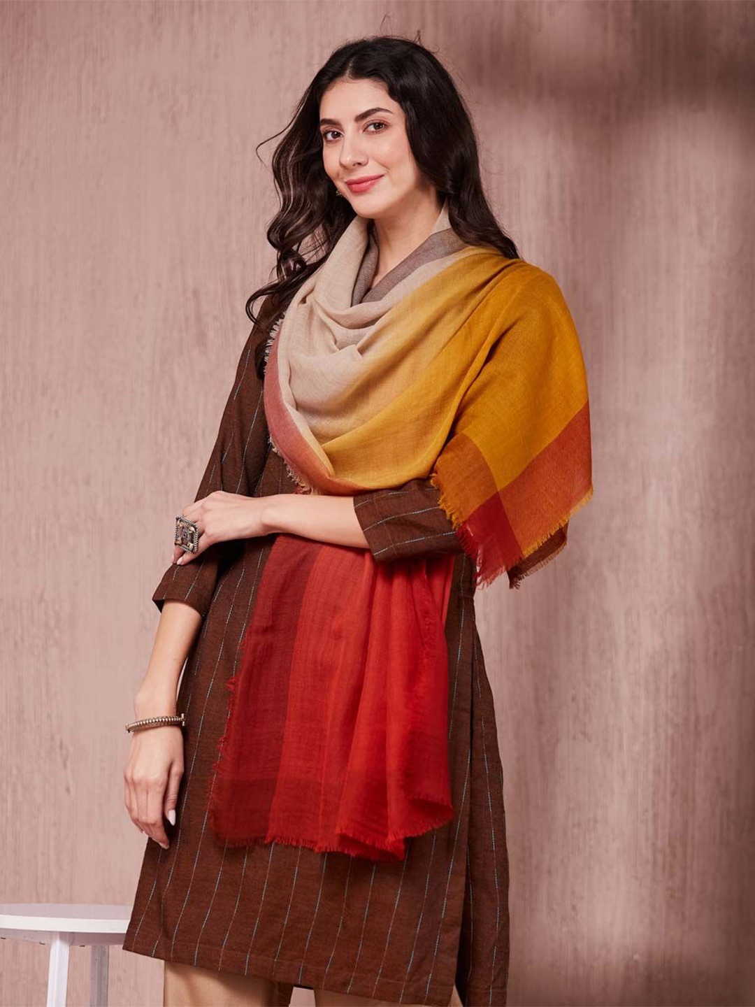 

Fabindia Women Colourblocked Stole, Orange