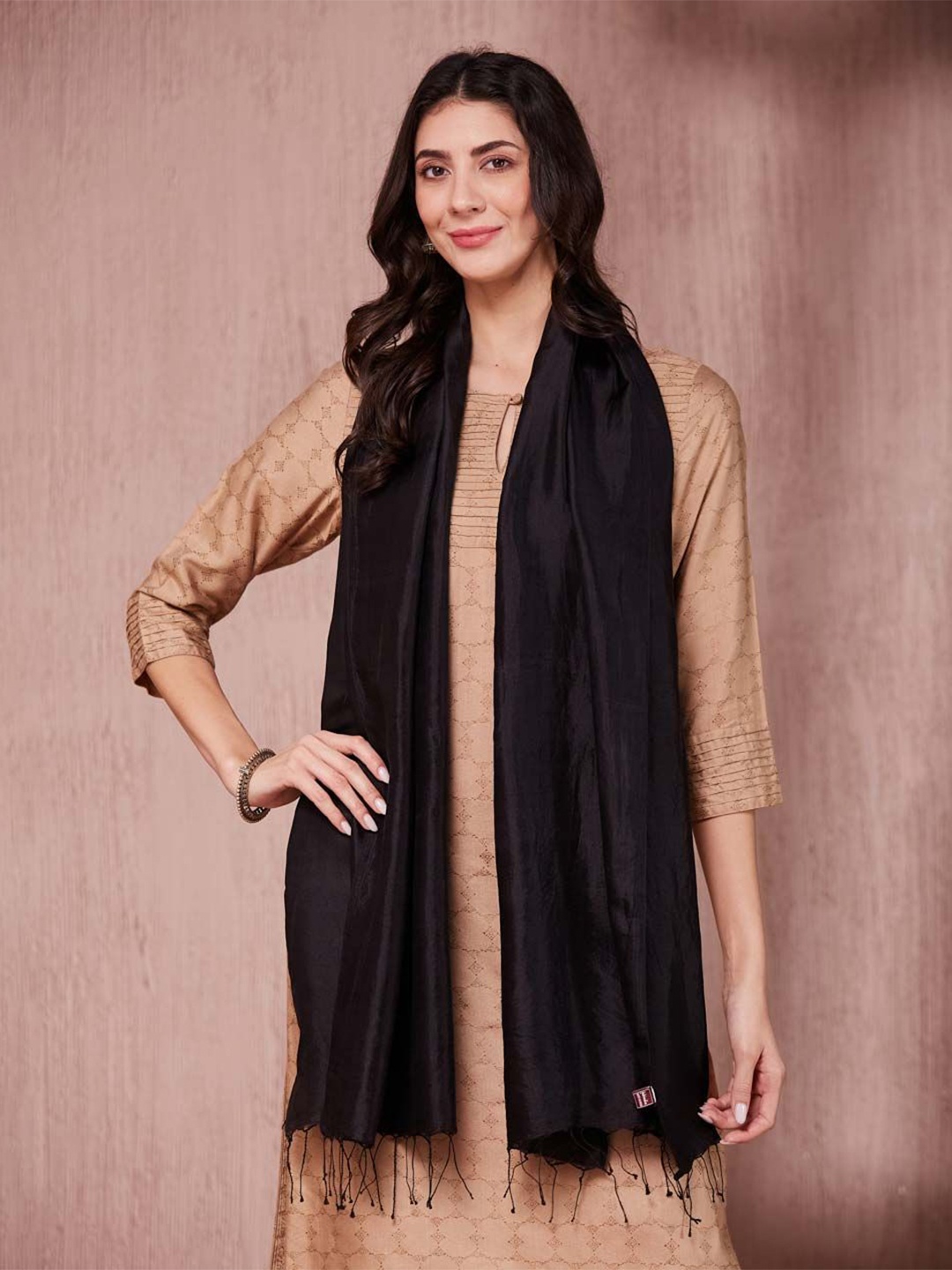 

Fabindia Women Woven Design Stole, Black