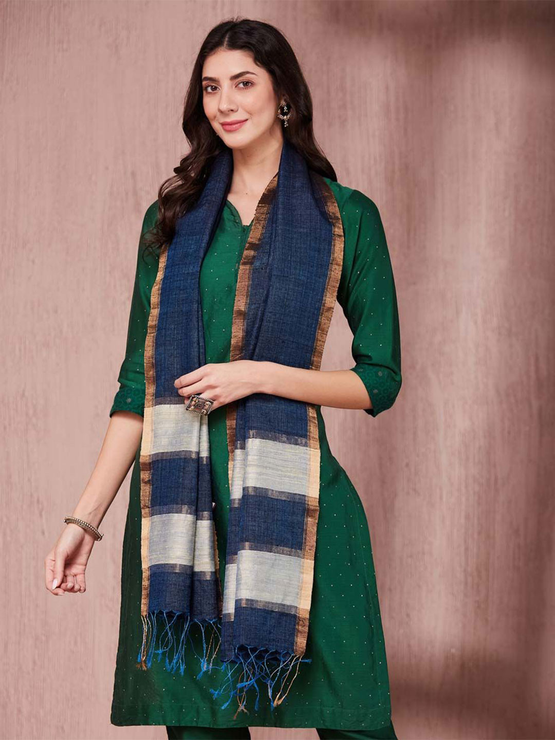 

Fabindia Women Woven Design Stole, Navy blue