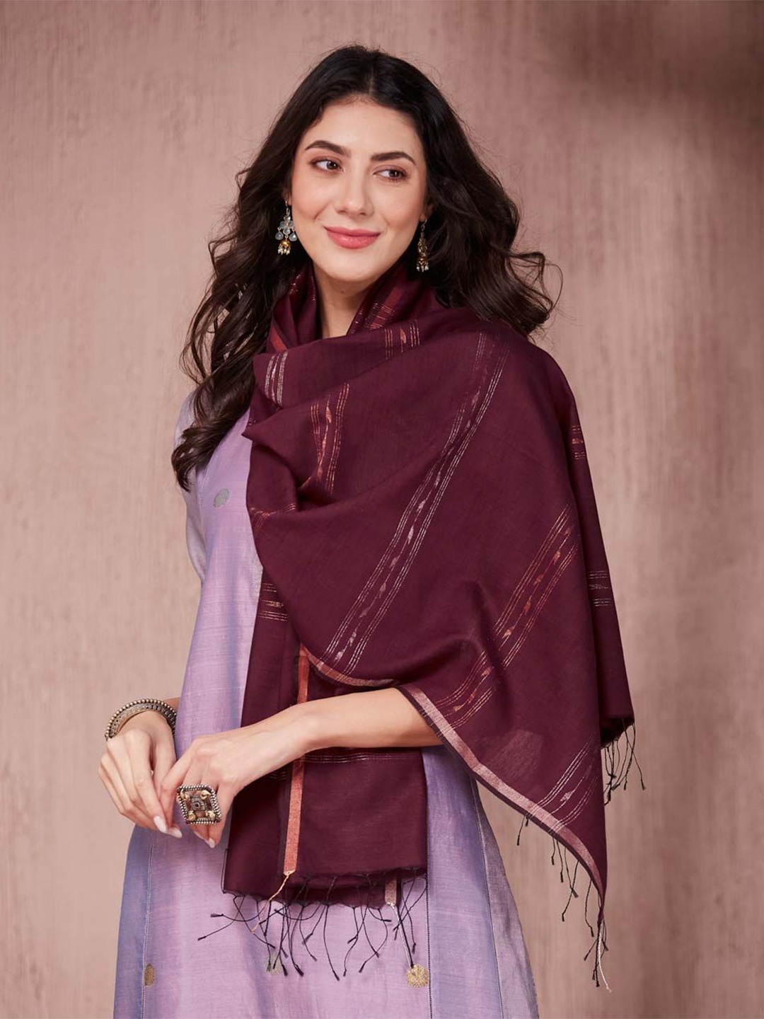 

Fabindia Women Cotton Woven Design Stole, Maroon