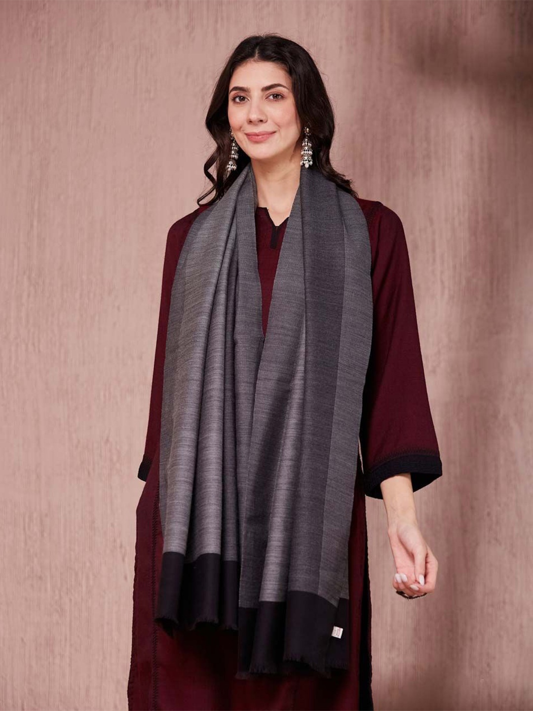 

Fabindia Women Woven Design Wool Stole, Grey