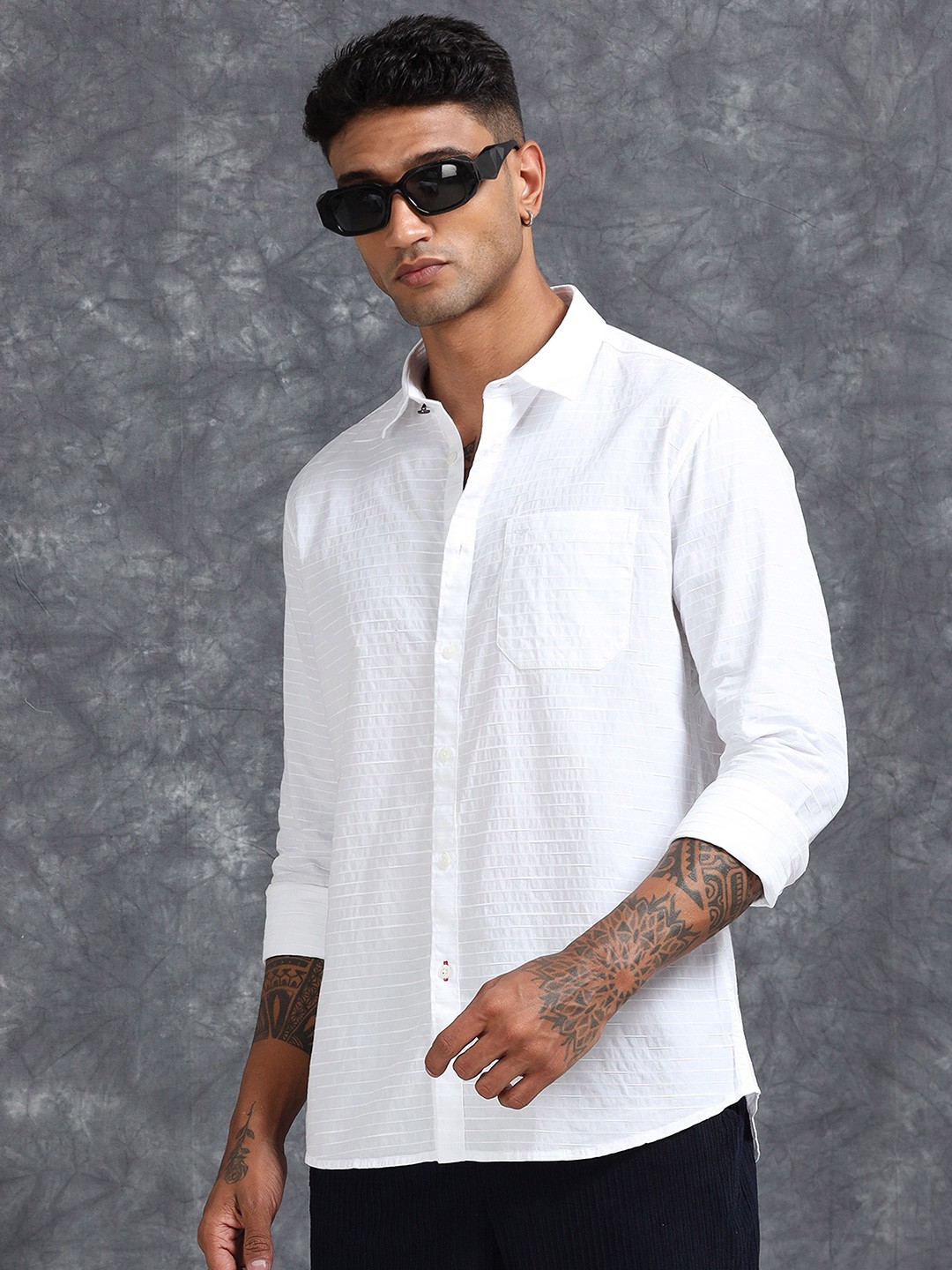 

RIGS AND RAGS Men Original Spread Collar Textured Cotton Casual Shirt, White