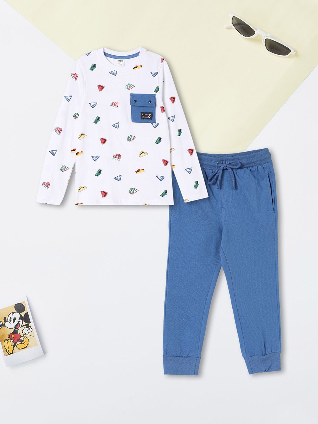 

max Boys Geometric Printed Round Neck Pure Cotton Casual T-shirt, White