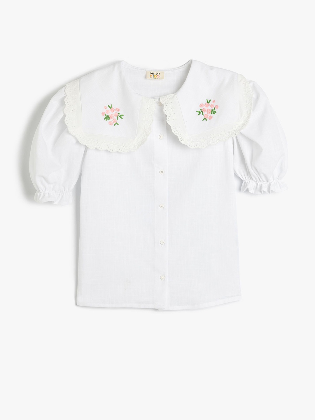 

Koton Girls Floral Printed Embroidered Pure Cotton Shirt, White