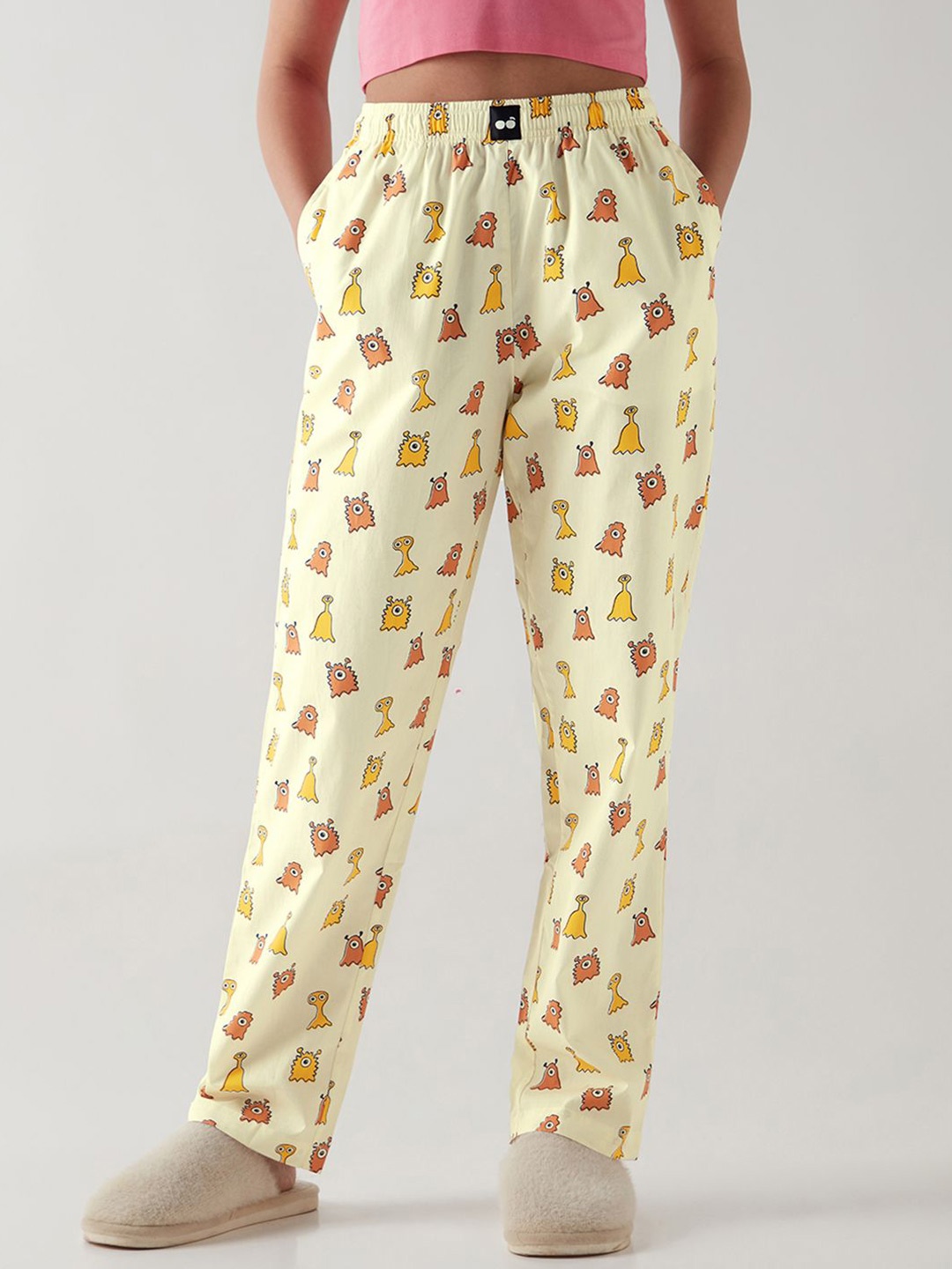 

Bewakoof Women Printed Mid-Rise Lounge Pants, Yellow