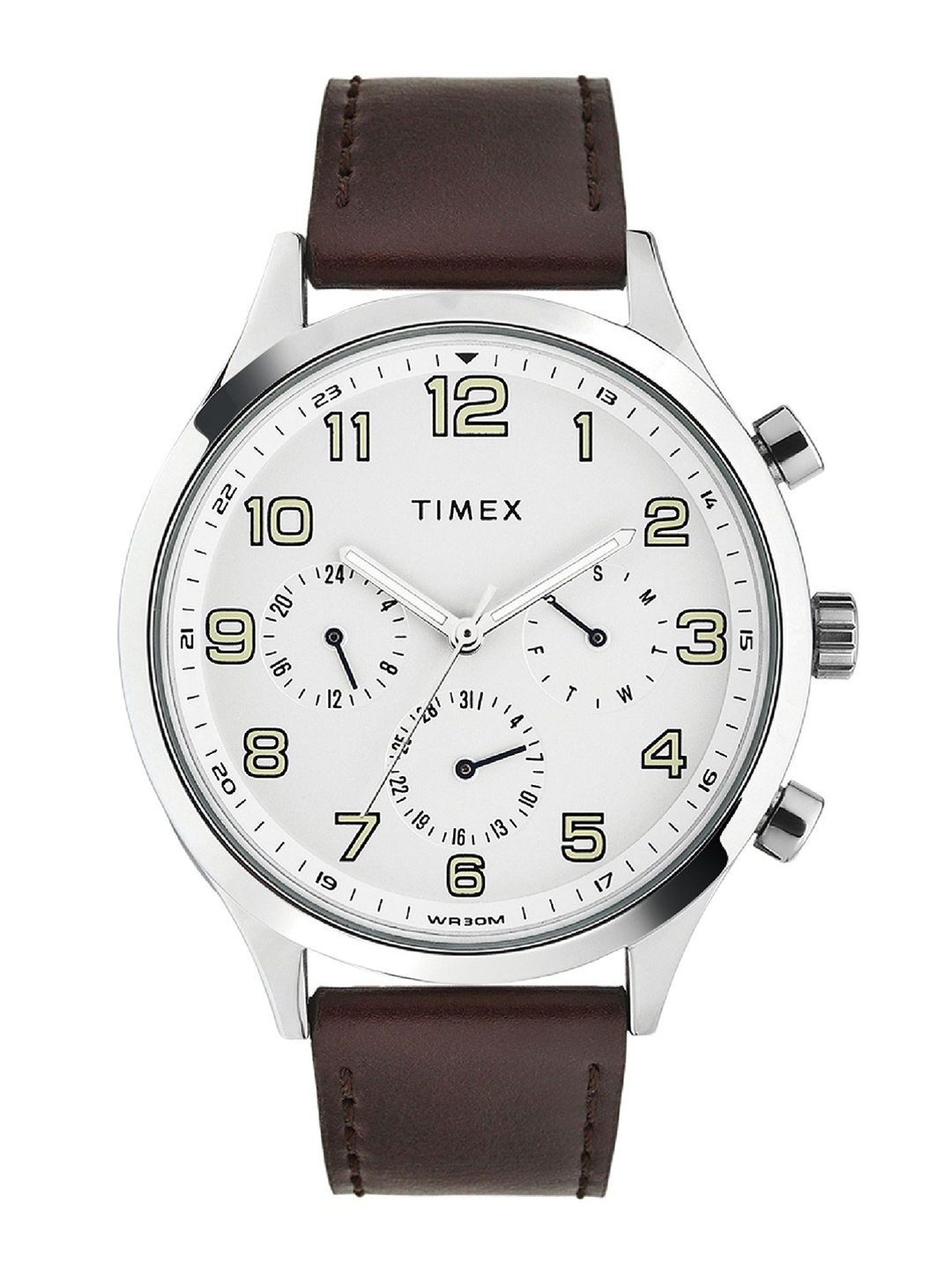 

Timex Men Brass Patterned Dial & Leather Straps Reset Time Analogue Watch TWHG03SMU07, White