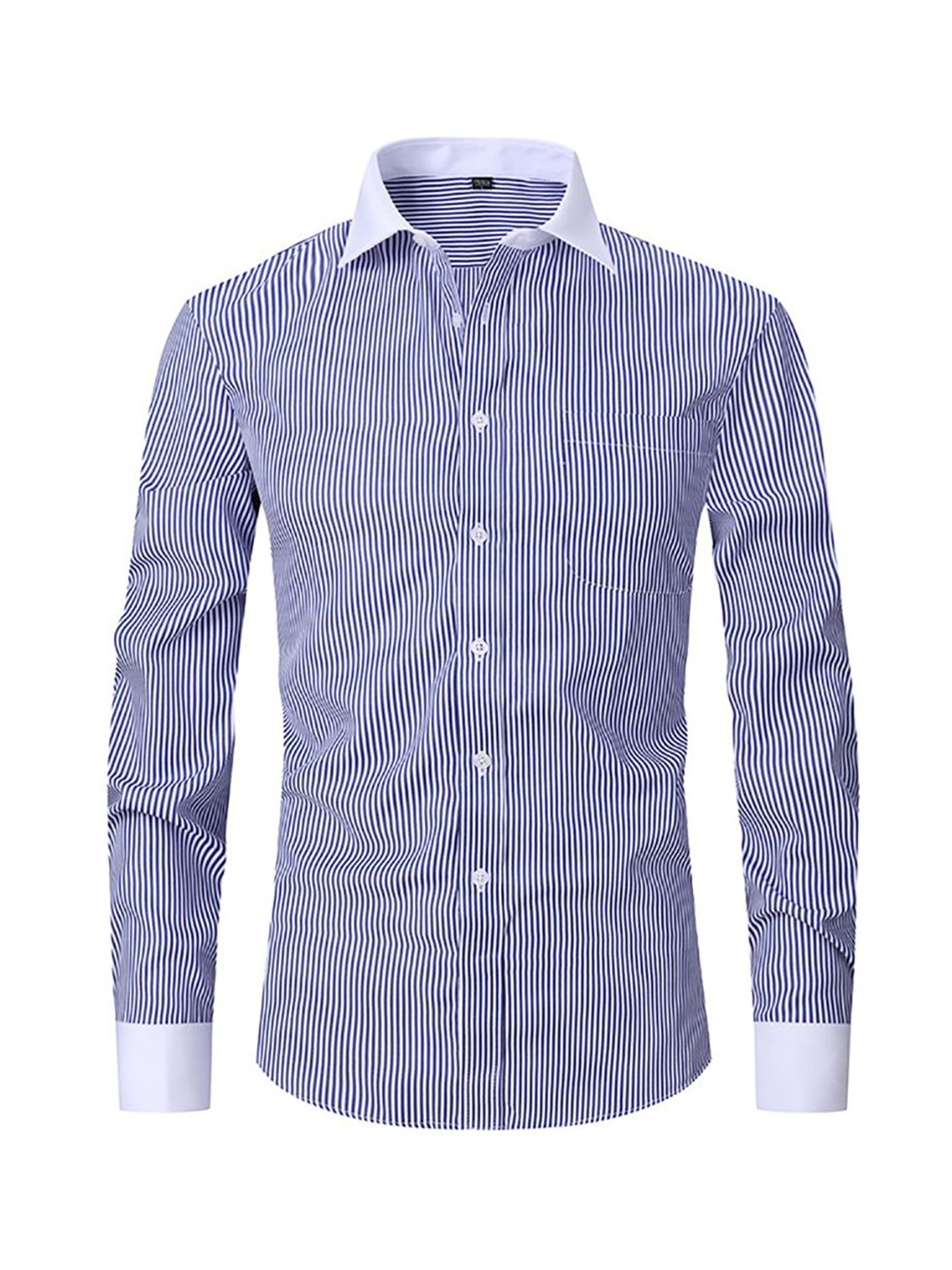 

StyleCast x Revolte Men Speread Collar Vertical Striped Casual Shirt, Navy blue