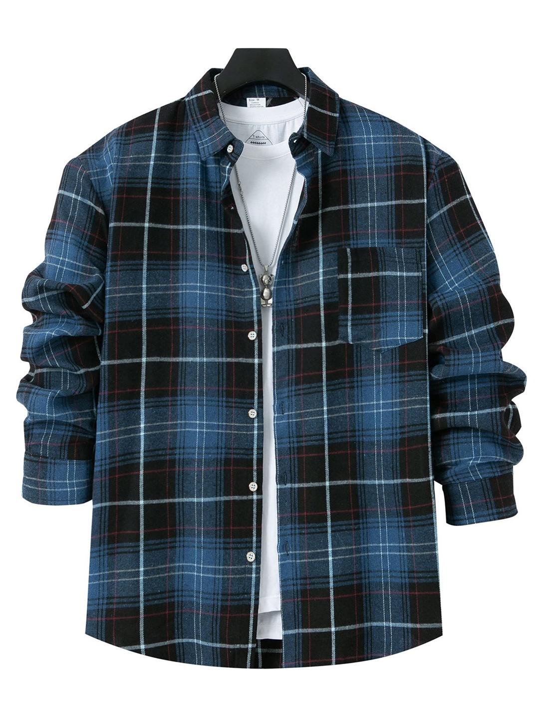 

StyleCast x Revolte Men Spread Collar Tartan Checked Cotton Casual Shirt, Navy blue