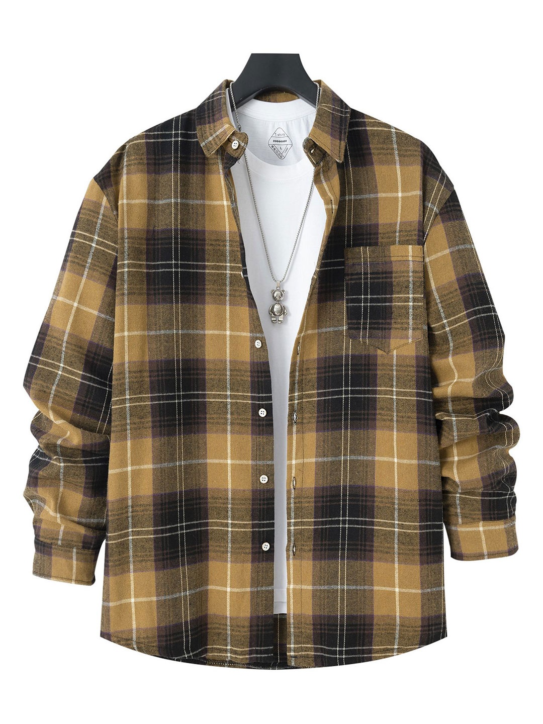 

StyleCast x Revolte Men Speread Collar Tartan Checked Cotton Casual Shirt, Yellow