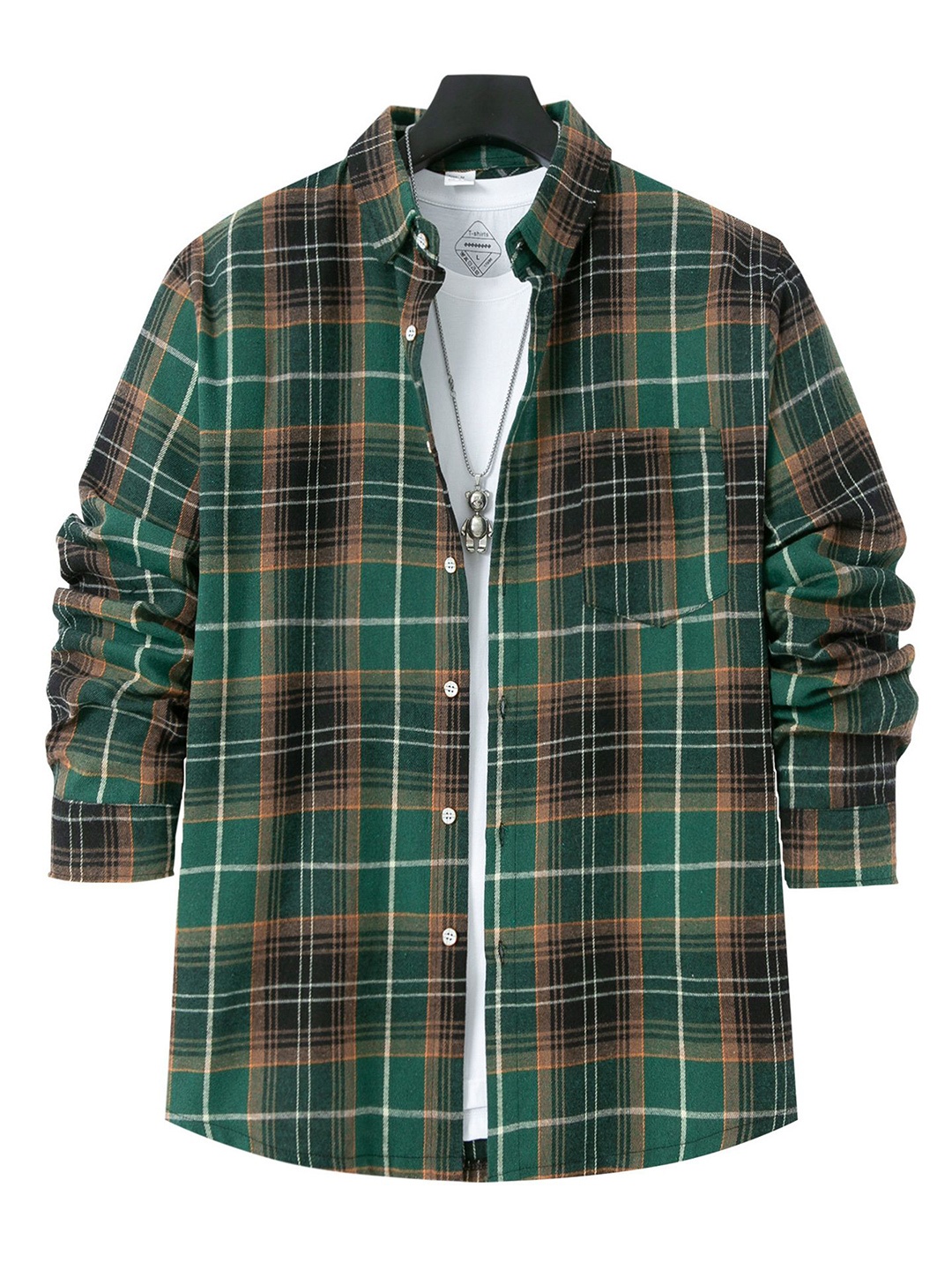 

StyleCast x Revolte Men Speread Collar Tartan Checked Cotton Casual Shirt, Green