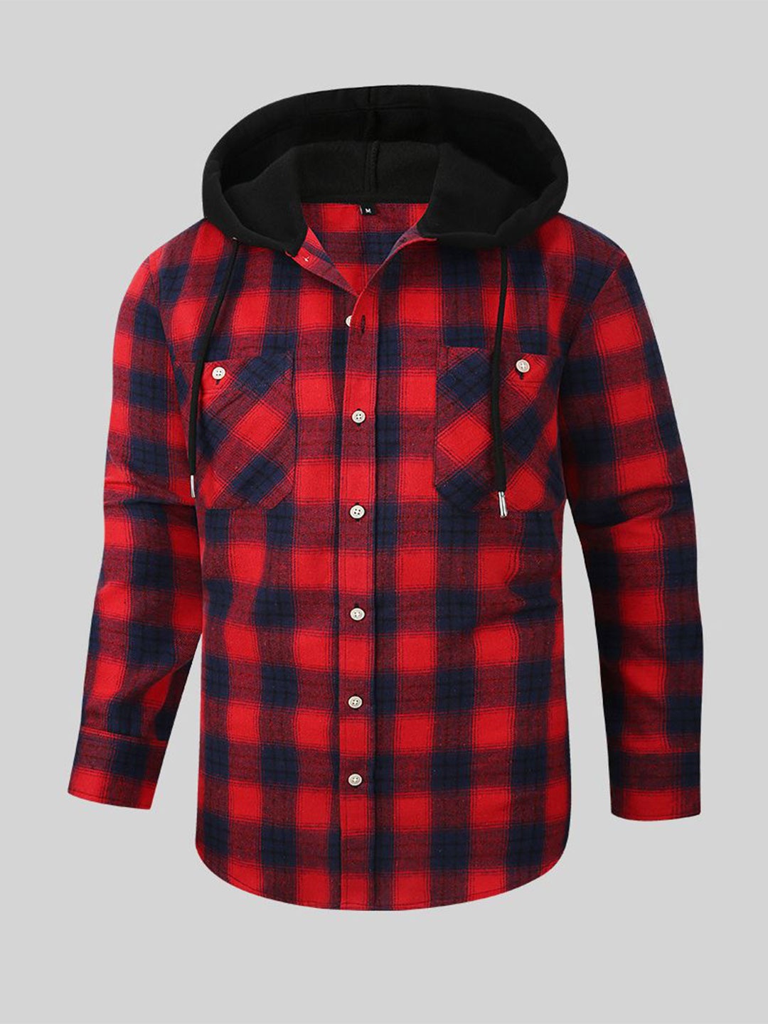 

StyleCast x Revolte Men Hood Tartan Checked Casual Shirt, Red