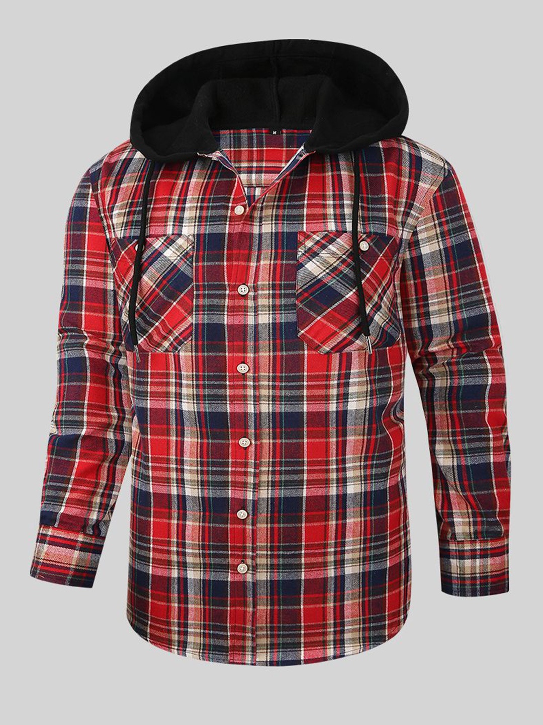 

StyleCast x Revolte Men Hood Tartan Checked Casual Shirt, Red