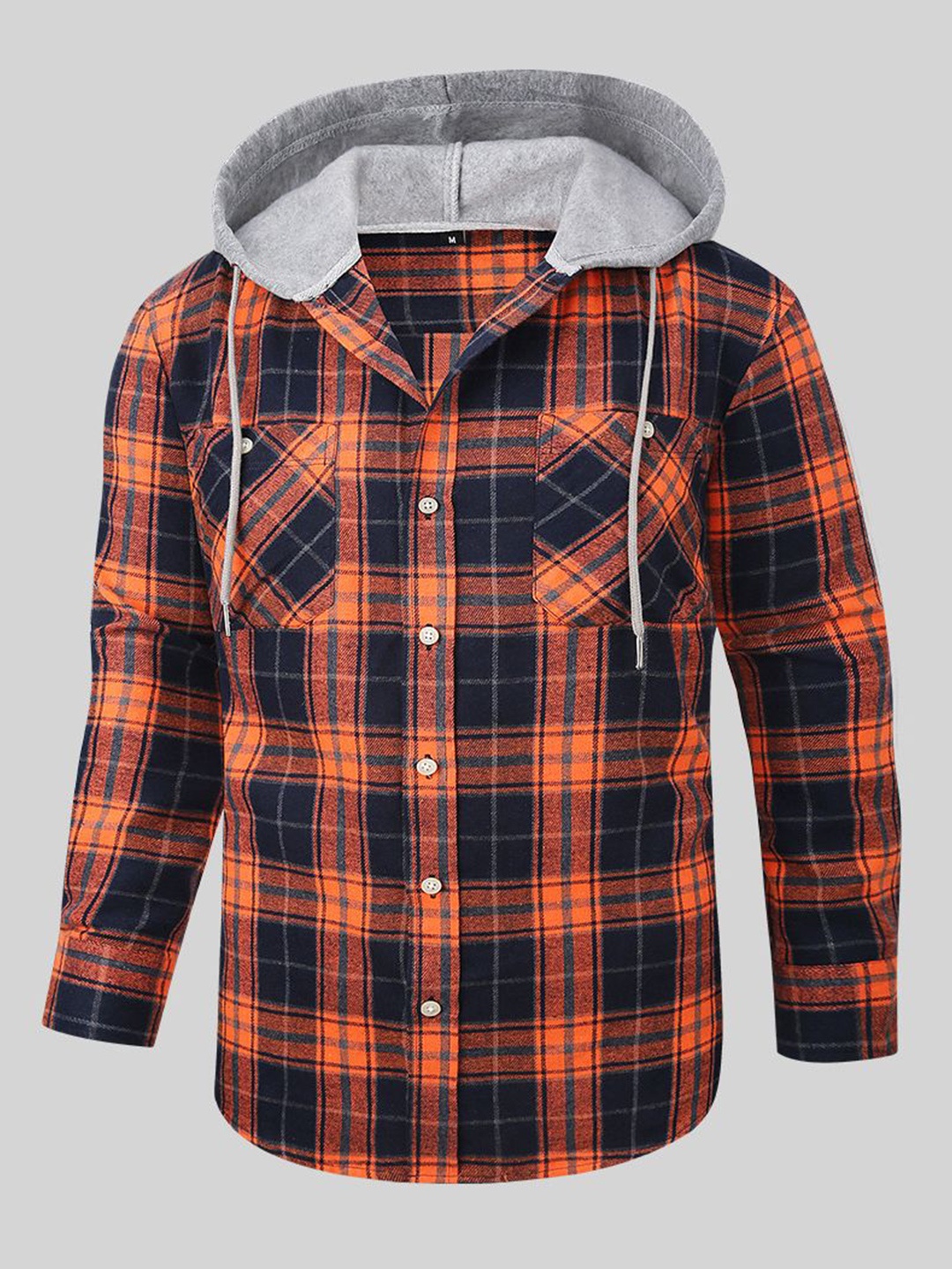 

StyleCast x Revolte Men Hood Tartan Checked Casual Shirt, Orange