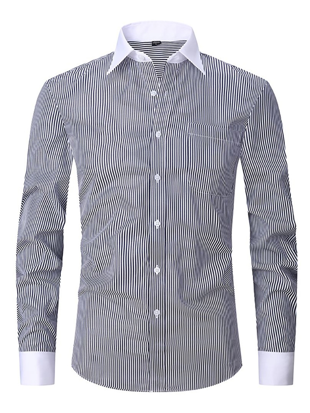 

StyleCast x Revolte Men Spread Collar Vertical Striped Casual Shirt, Black