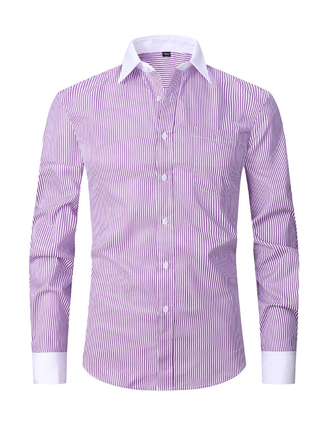 

StyleCast x Revolte Men Cutaway Collar Vertical Striped Casual Shirt, Lavender