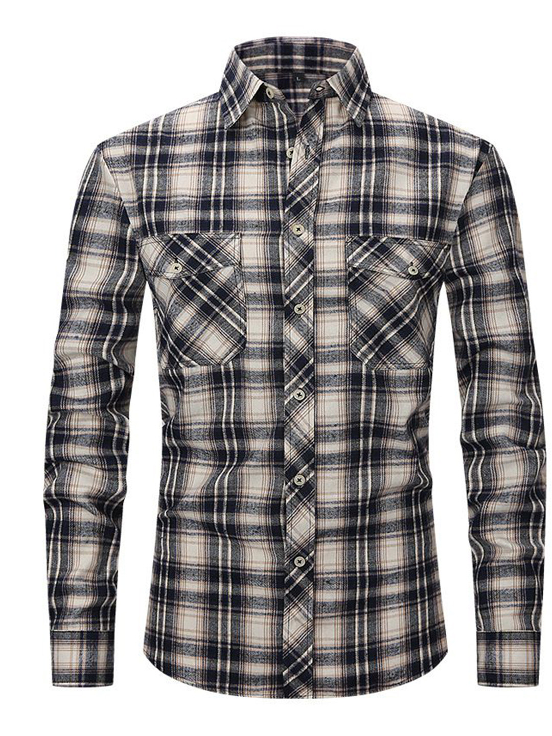 

StyleCast x Revolte Men Spread Collar Tartan Checked Cotton Casual Shirt, Beige