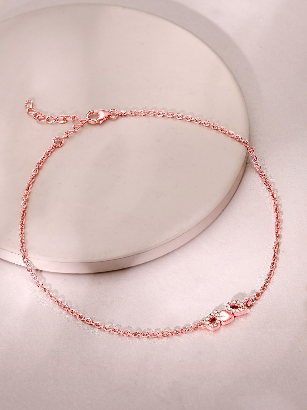 

GIVA 925 Sterling Silver Rose Gold-Plated Cubic Zirconia Studded Anklet