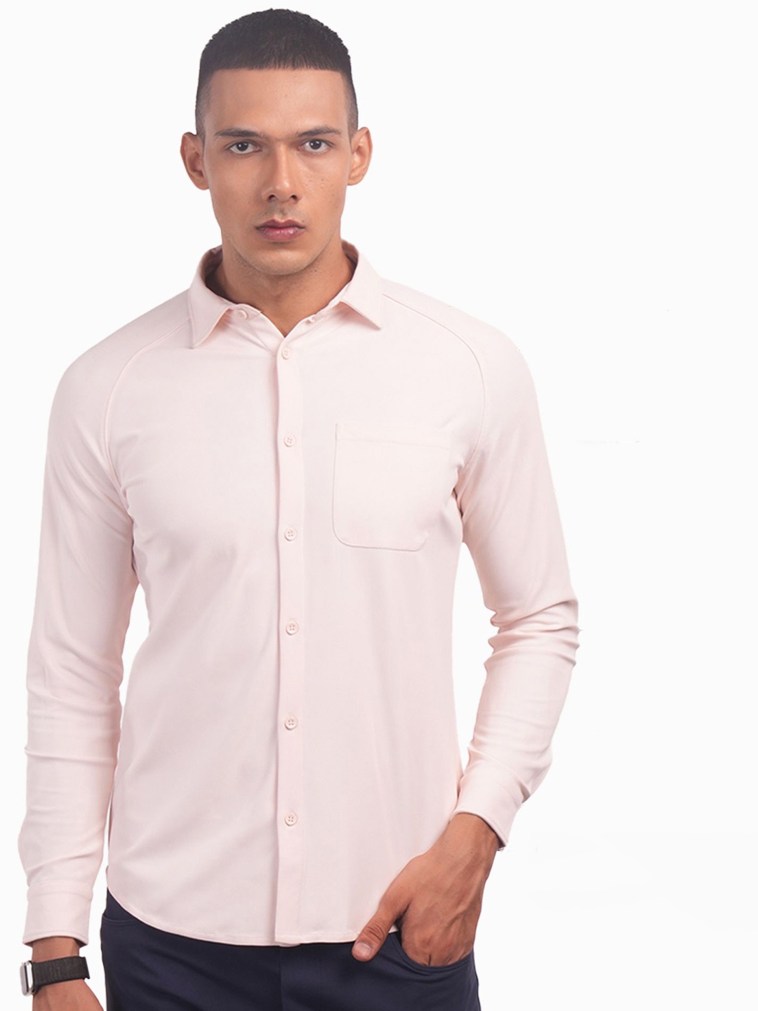 

Harfun Men Spread Collar Solid Casual Shirt, Pink