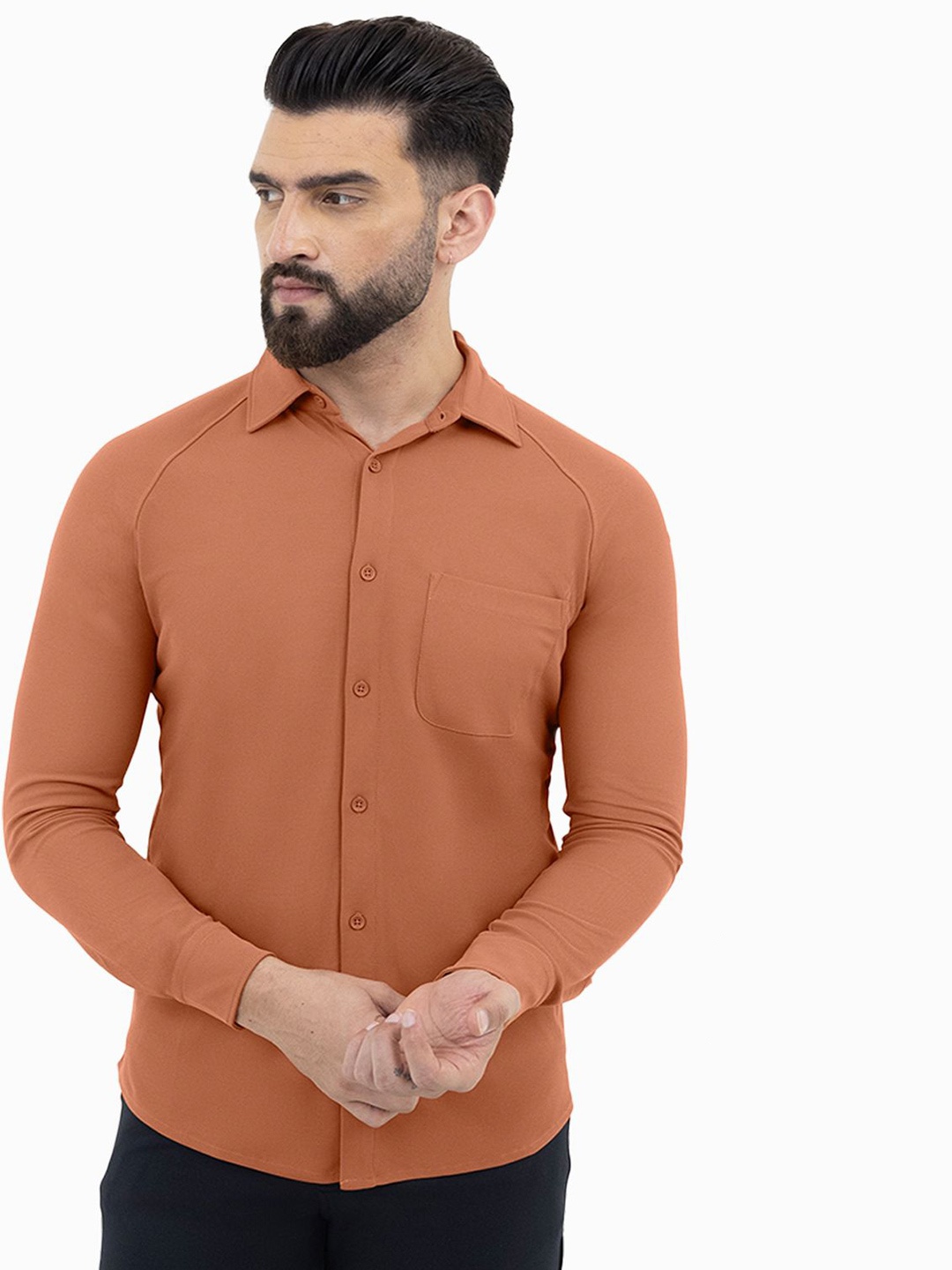

Harfun Men Spread Collar Solid Casual Shirt, Rust