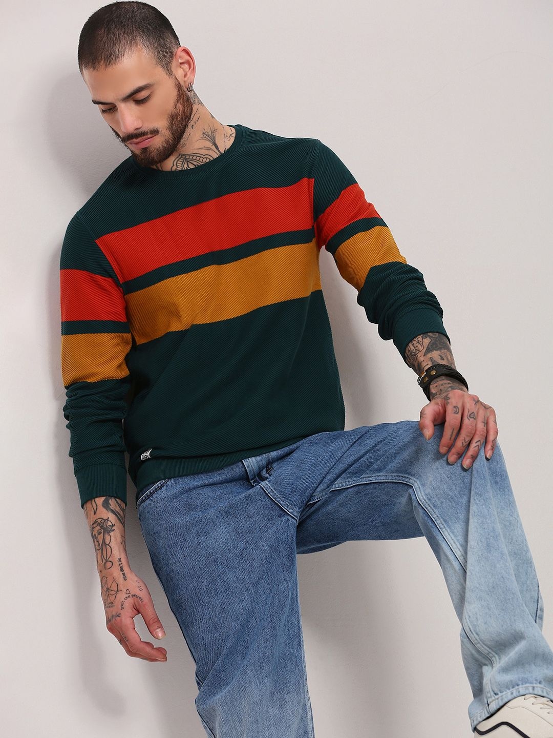 

SHOWOFF Men Colourblocked Pullover Sweaters, Green