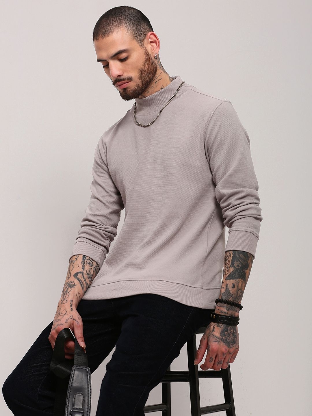 

SHOWOFF Men High Neck Pullover, Grey