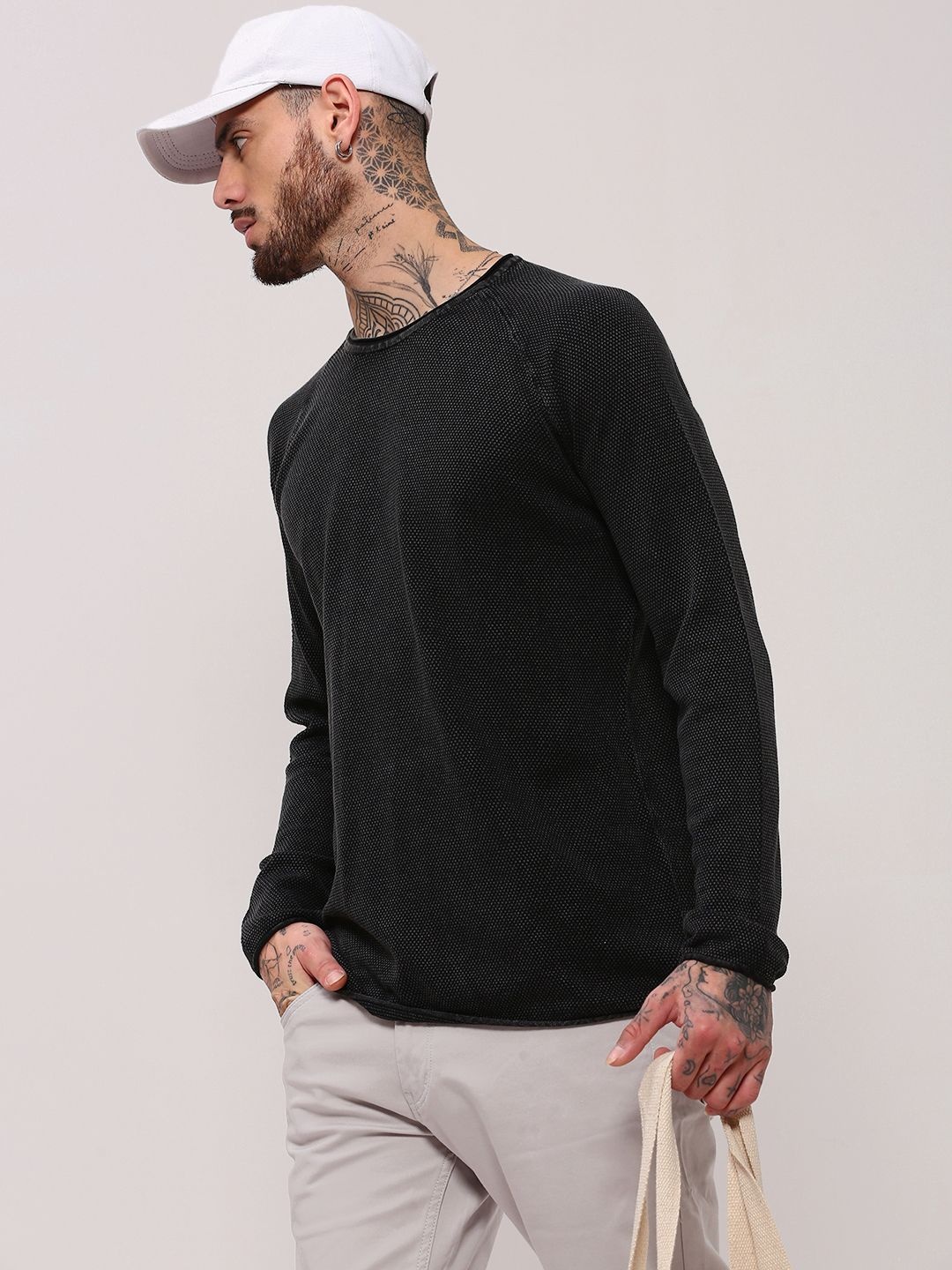 

SHOWOFF Men Round Neck Pullover Sweaters, Black