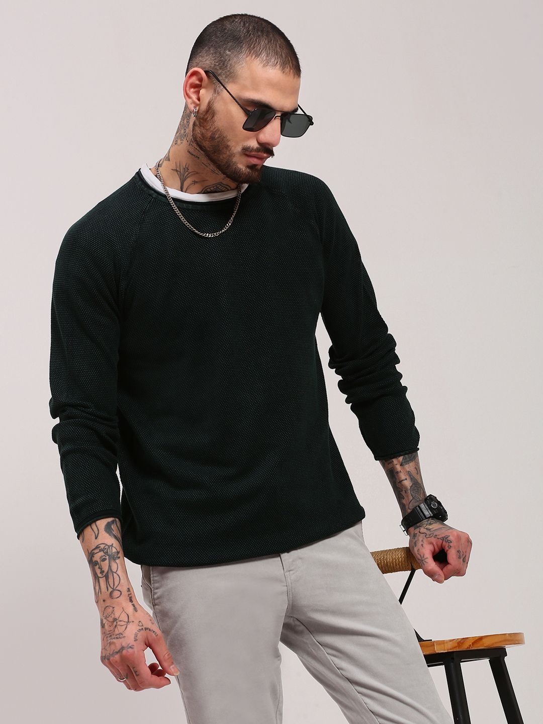 

SHOWOFF Men Round Neck Pullover Sweater, Black