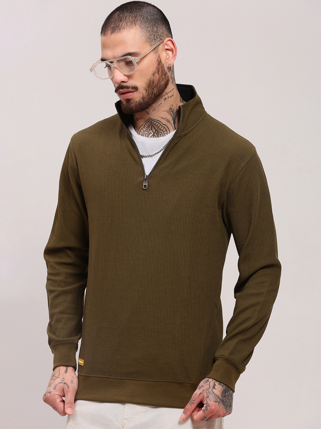 

SHOWOFF Men High Neck Pullover, Olive