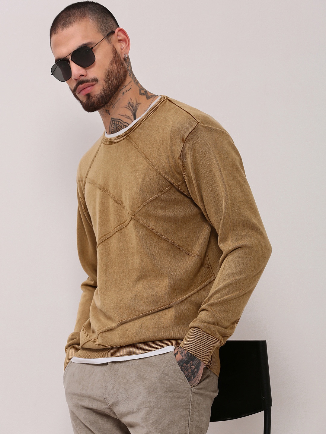 

SHOWOFF Men Cotton Long Sleeves Pullover, Brown