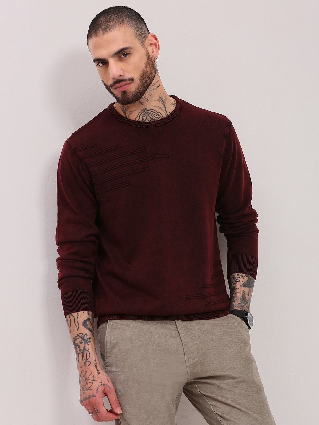 

SHOWOFF Men Cotton Pullover Sweater, Maroon