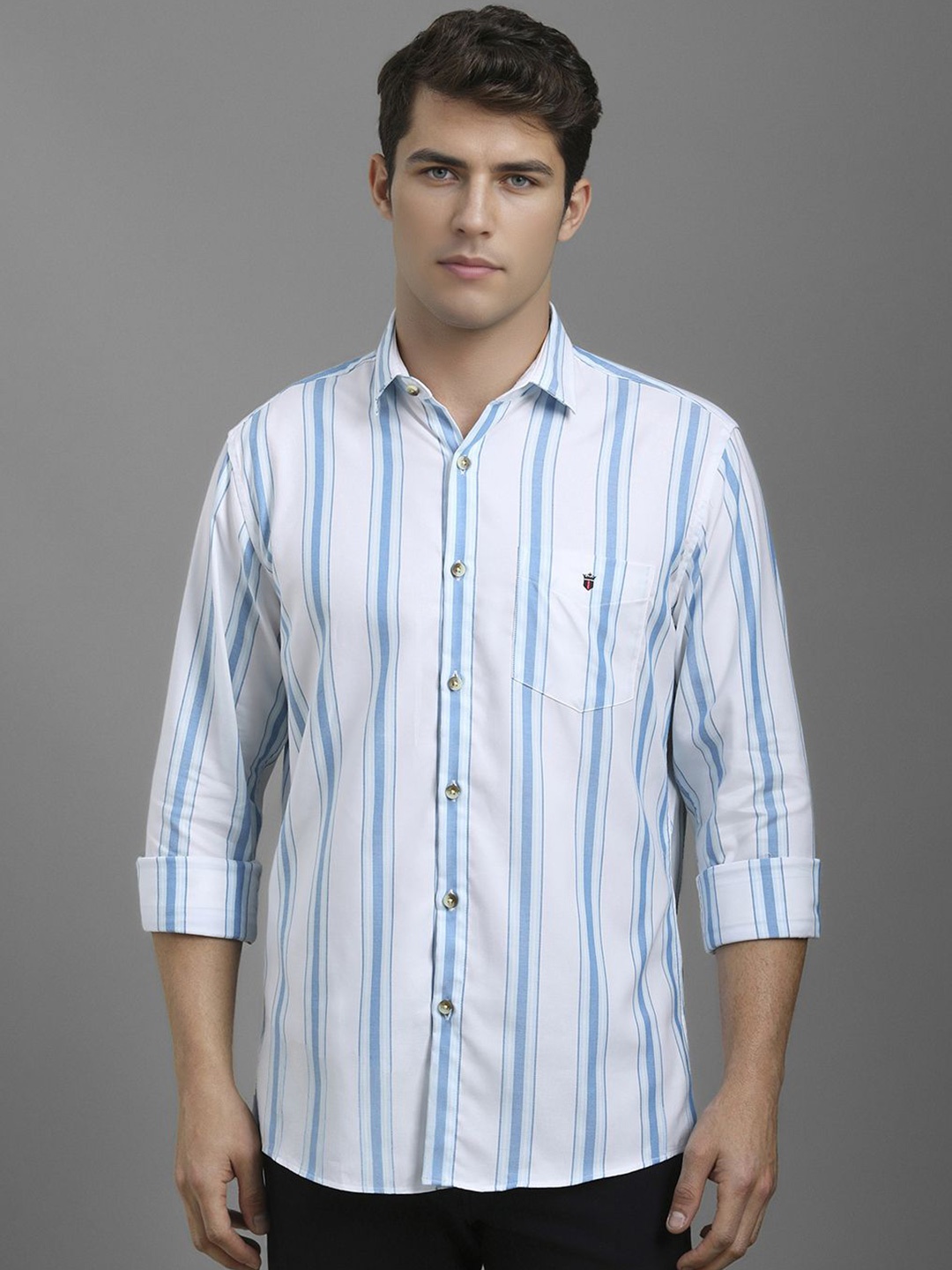

Louis Philippe Sport Men Striped Long Sleeves Pure Cotton Casual Shirt, White