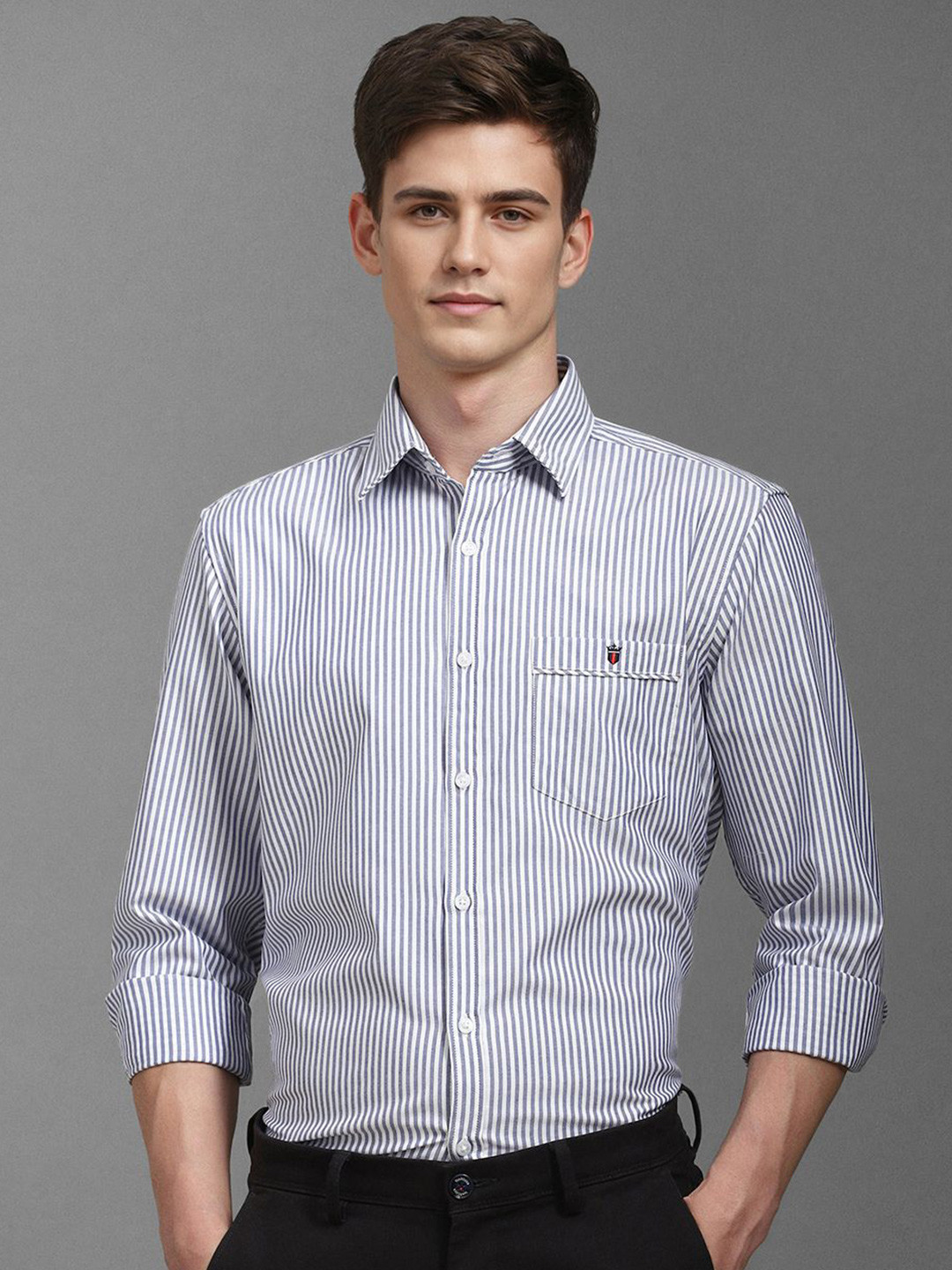 

Louis Philippe Sport Men Striped Pure Cotton Casual Shirt, White