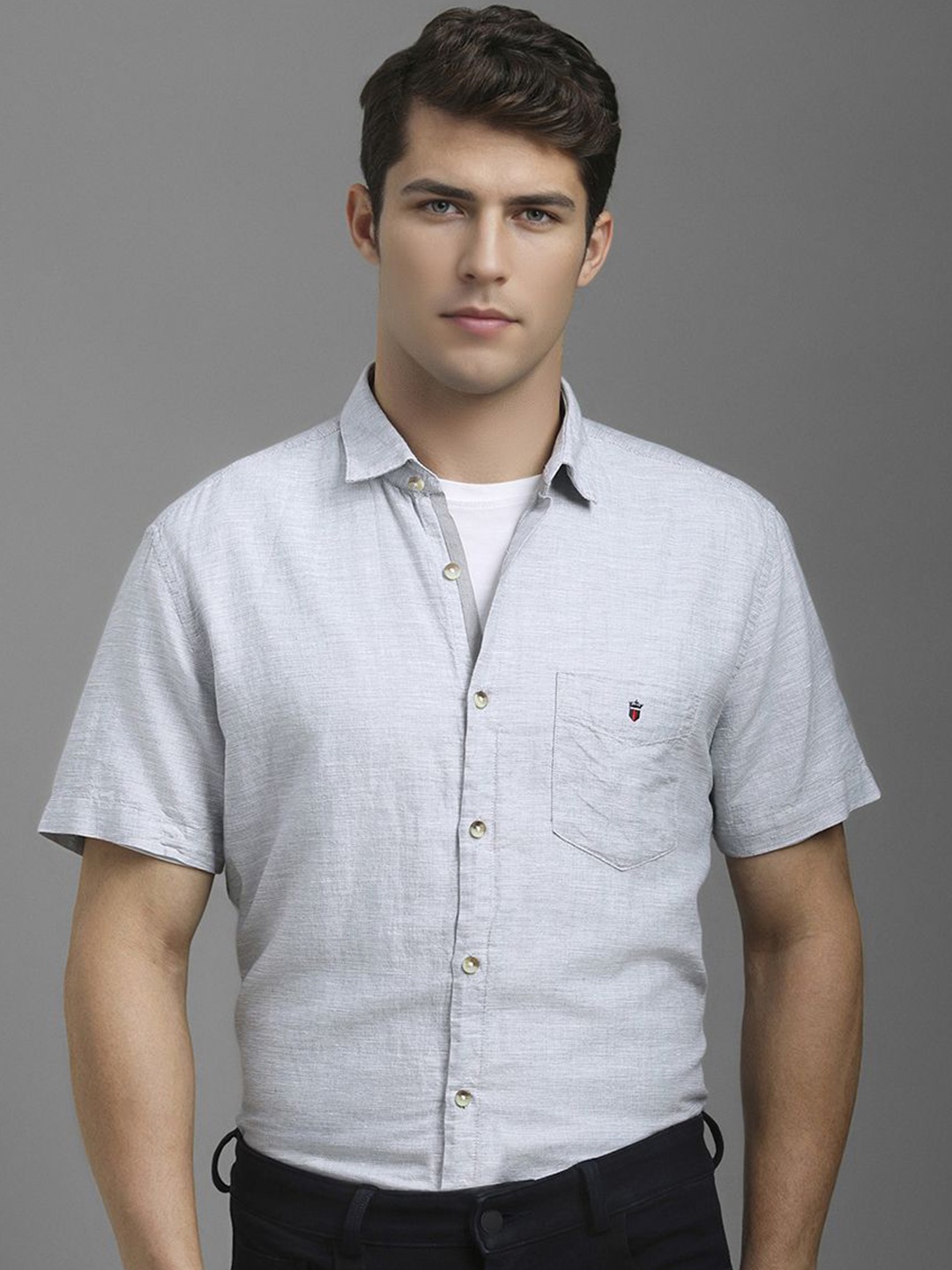 

Louis Philippe Sport Men Solid Short Sleeves Casual Shirt, Grey