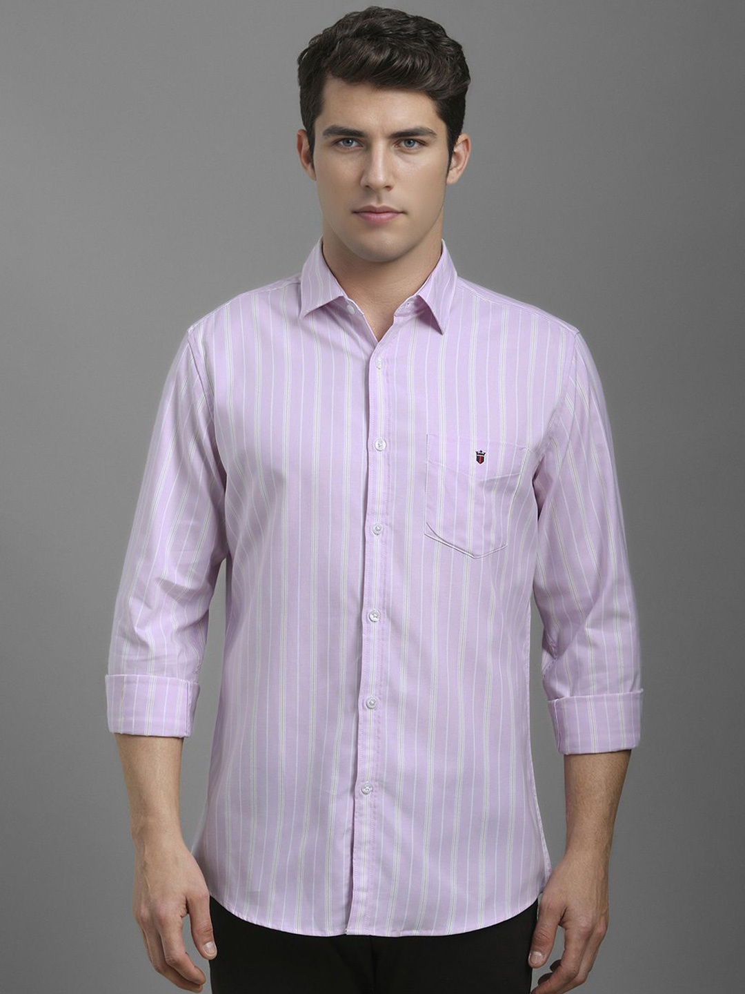 

Louis Philippe Sport Men Striped Chest Pocket Pure Cotton Casual Shirt, Lavender