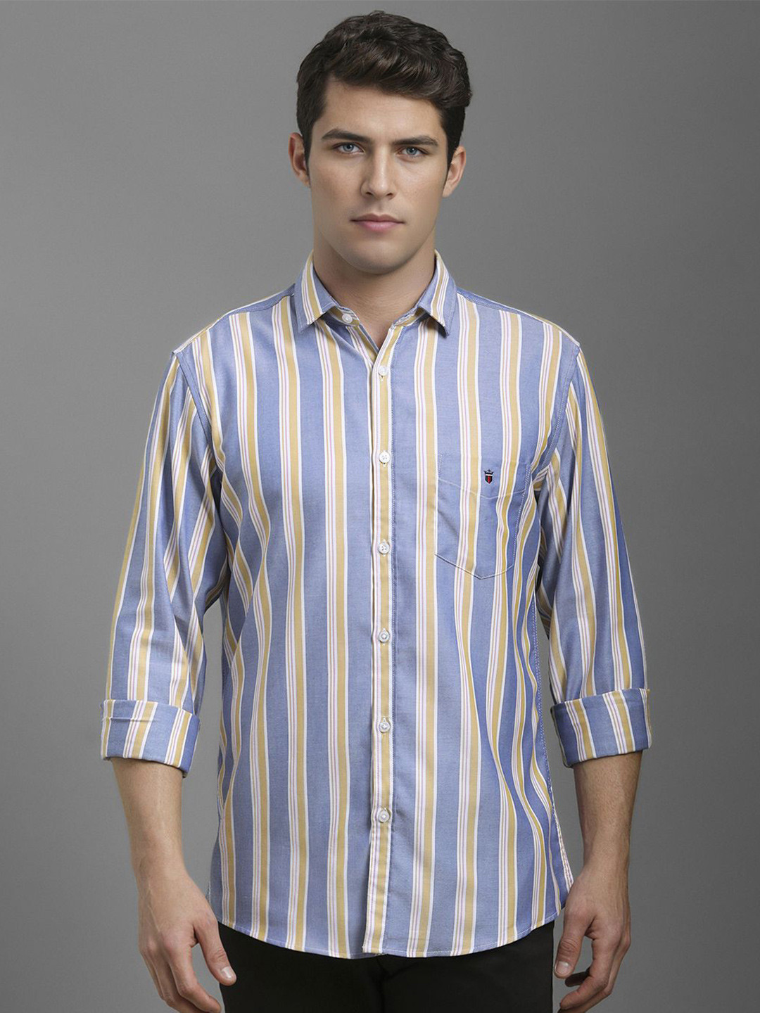 

Louis Philippe Sport Men Striped Long Sleeves Pure Cotton Casual Shirt, Blue