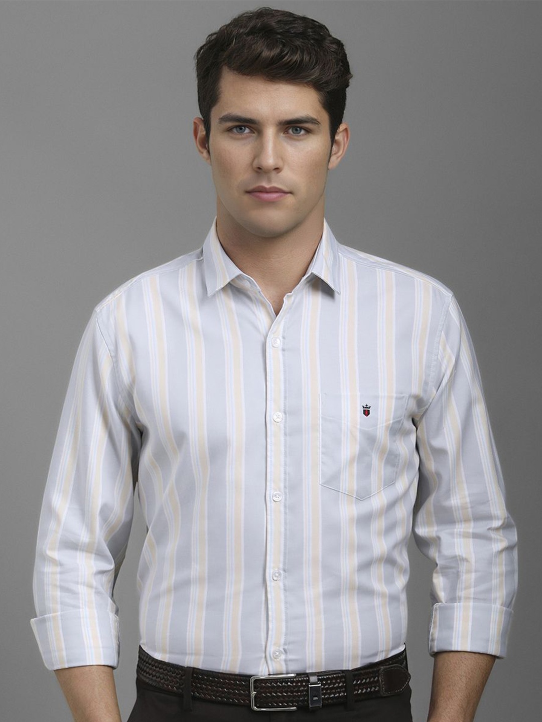 

Louis Philippe Sport Men Slim Fit Vertical Striped Cotton Casual Shirt, Grey