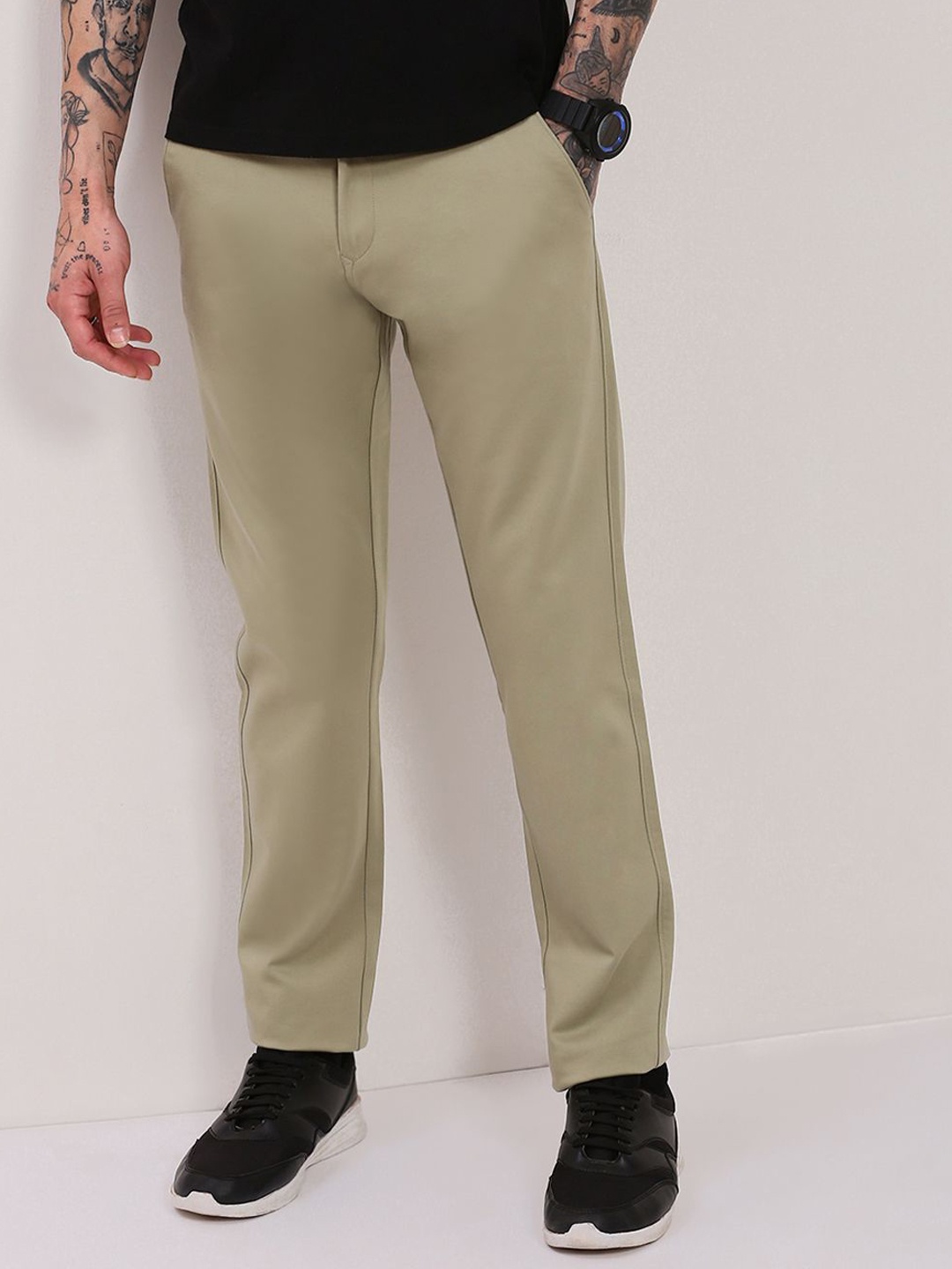 

SHOWOFF Men Comfort Slim Fit Mid-Rise Cotton Trousers, Green