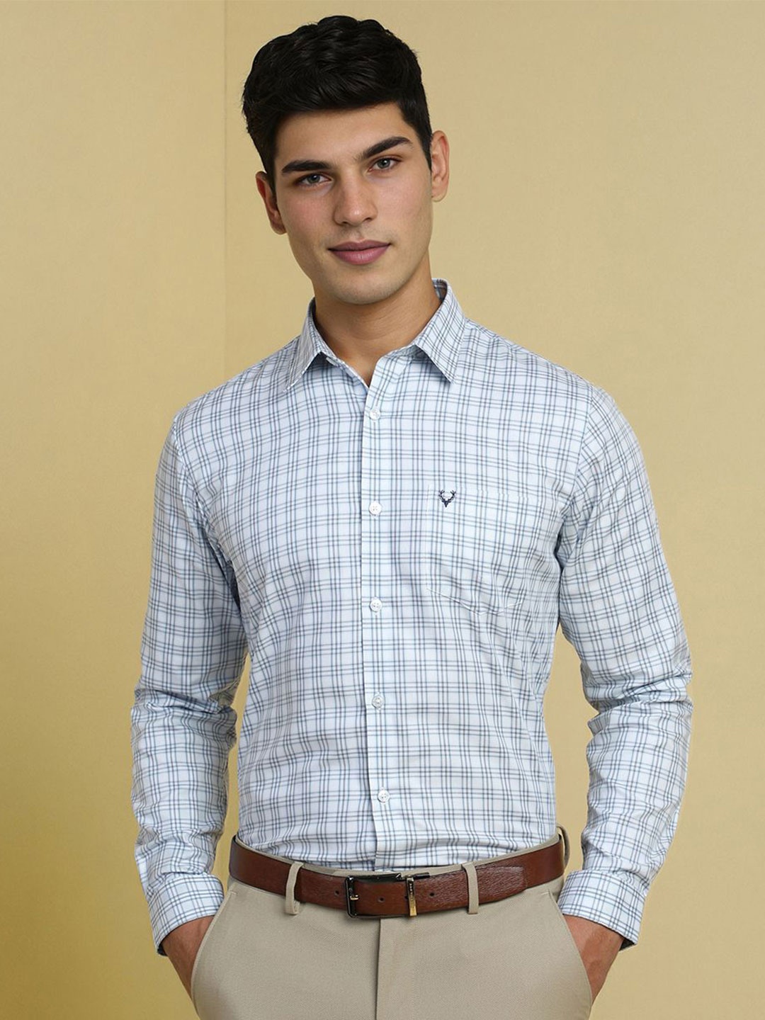 

Allen Solly Men Spread Collar Checked Cotton Slim Fit Formal Shirt, White
