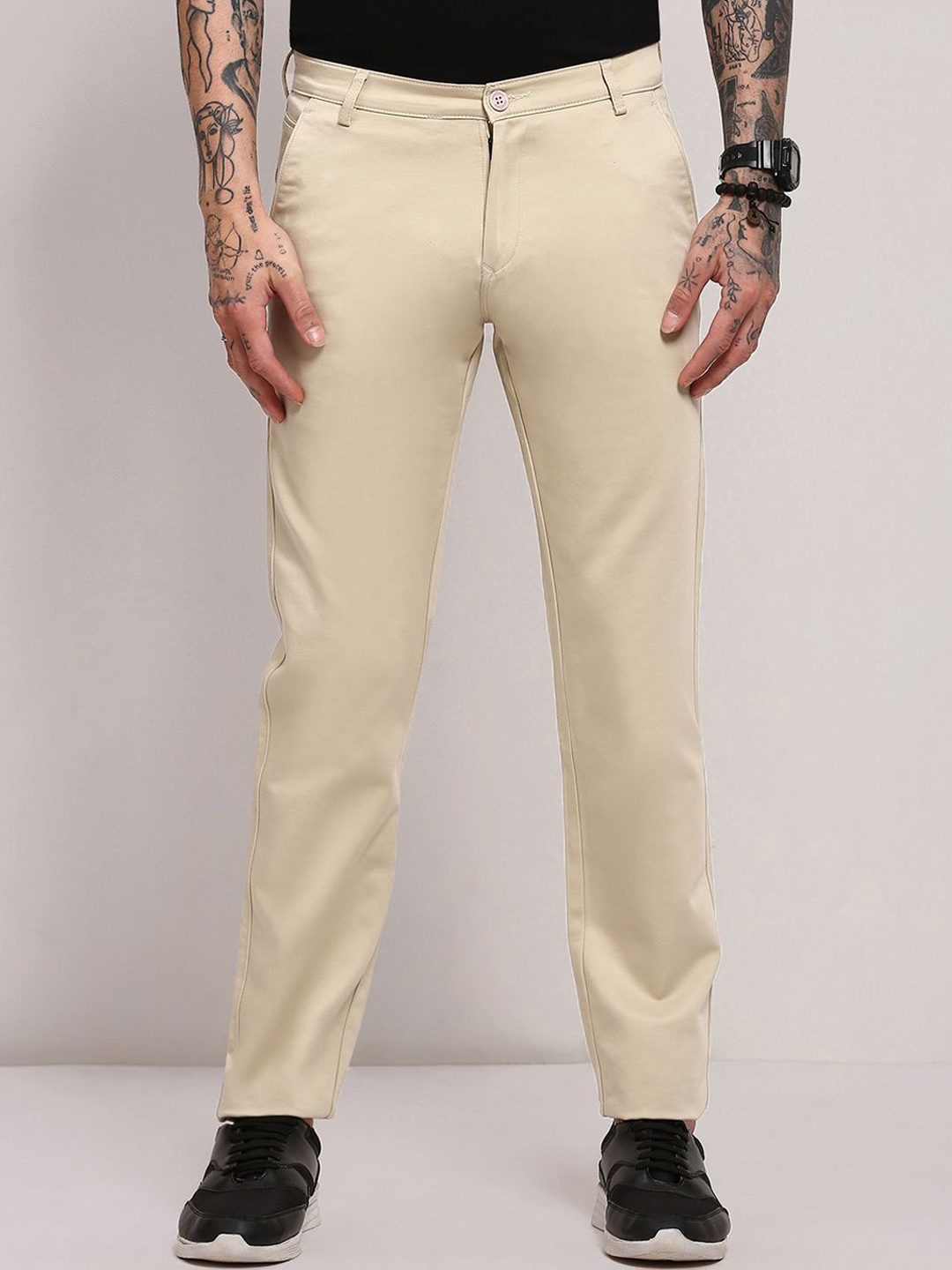 

SHOWOFF Men Comfort Slim Fit Low-Rise Cotton Trouser, Beige