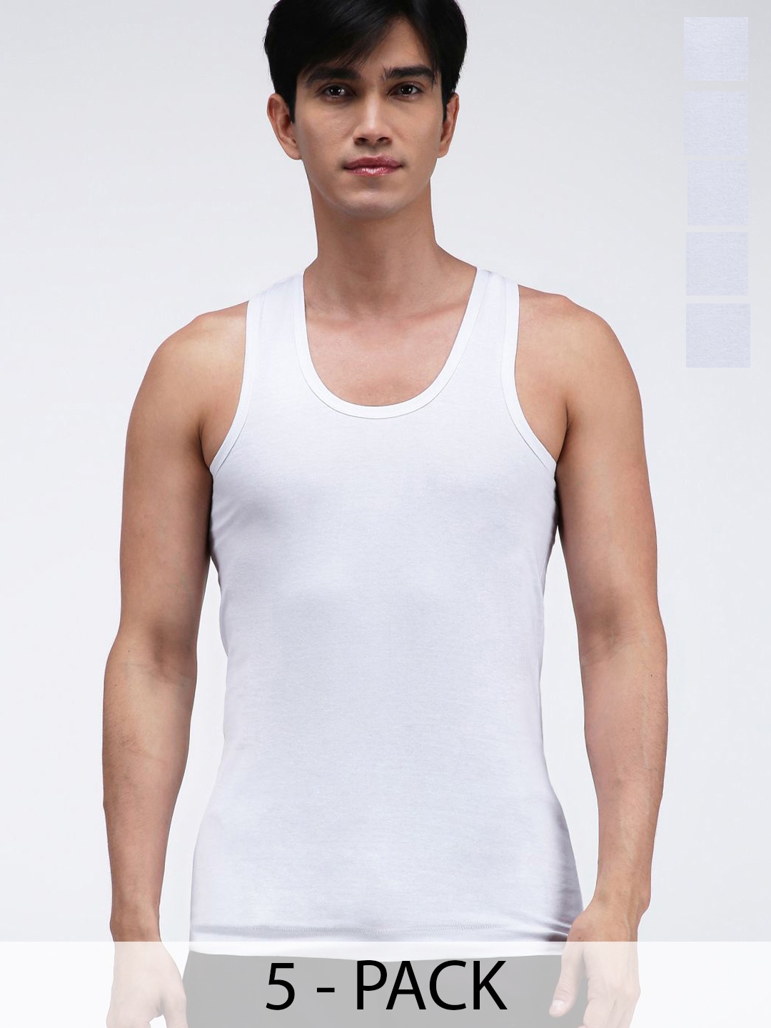 

AMUL COMFY Men Pack Of 5 Cotton Scoop Neck Sleeveless Undershirt Vests, White