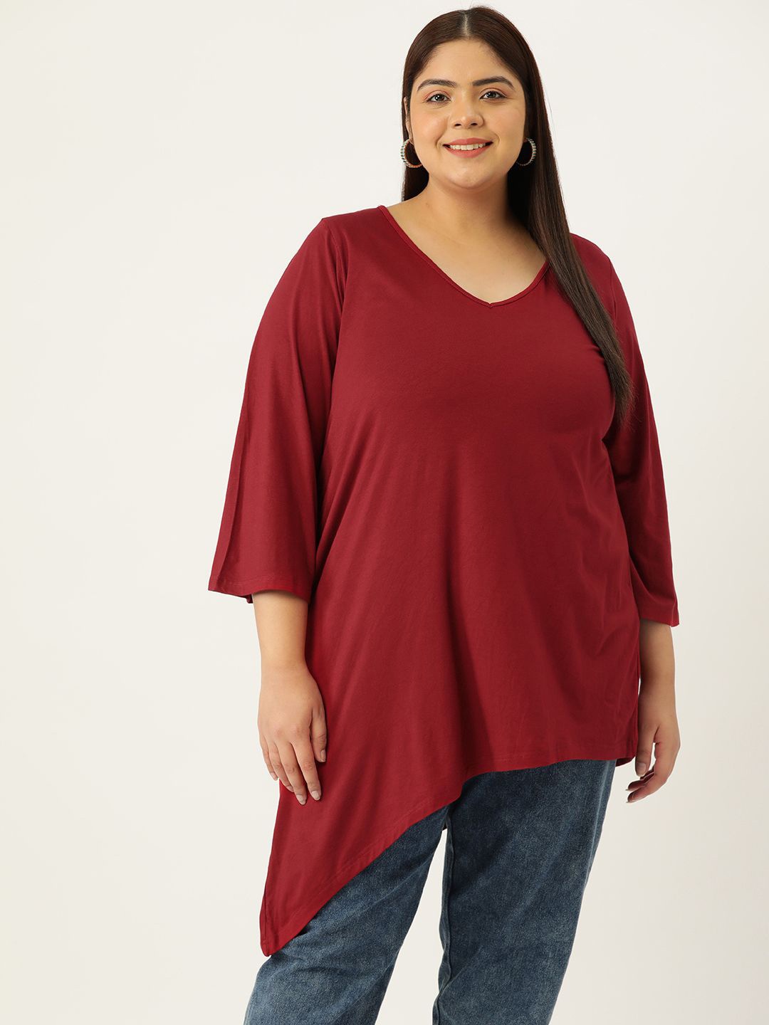 

theRebelinme Women Plus Size V-Neck A-Line Top, Maroon